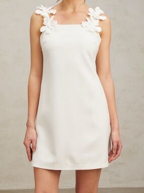 New Miss Rosier White Floral Appliqué Mini Dress-Size Small-White